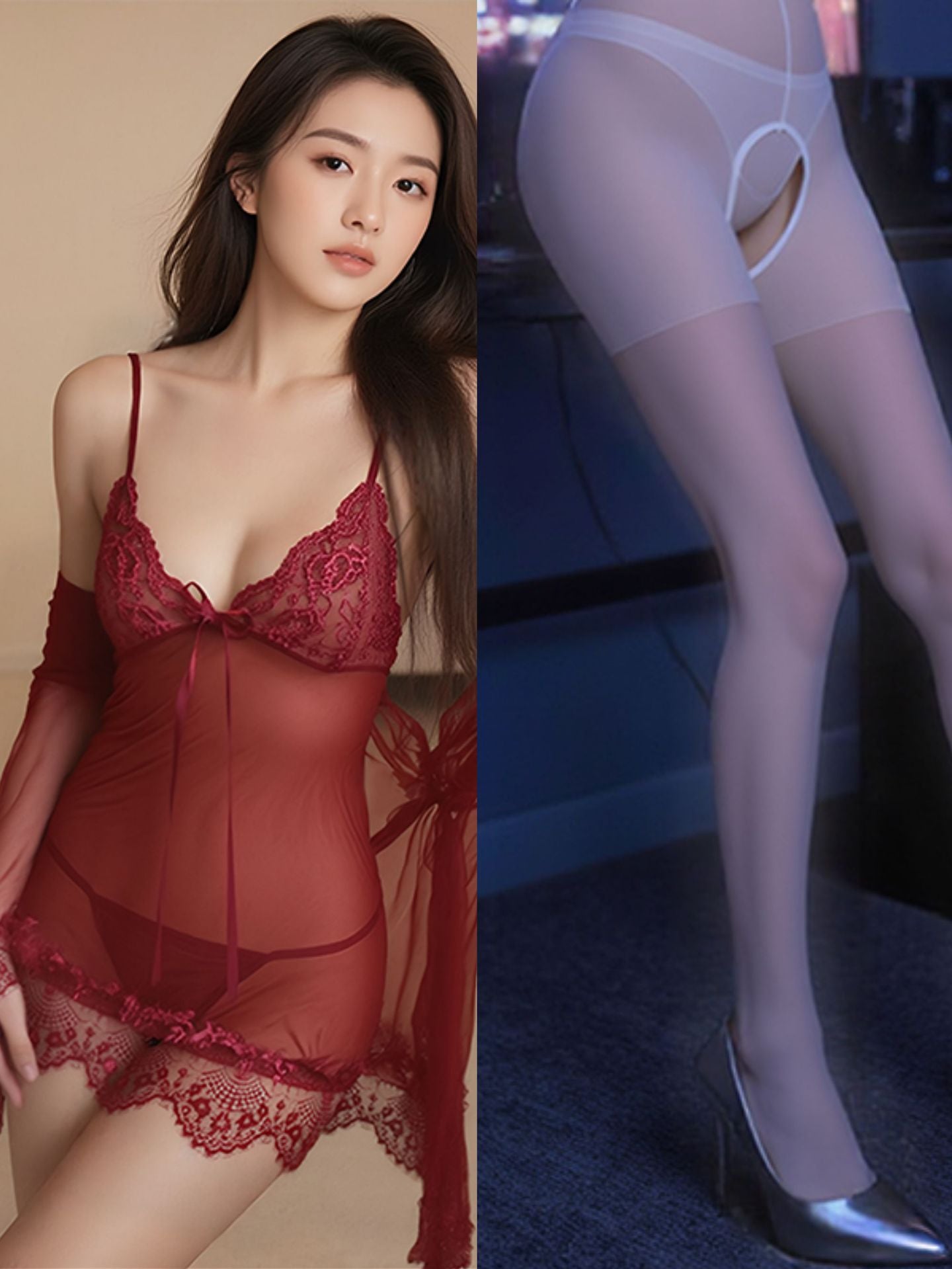 Image of plus size sexy pajamas extreme seduction see-through erotic lingerie sassy lace transparent nightdress passion sundress set